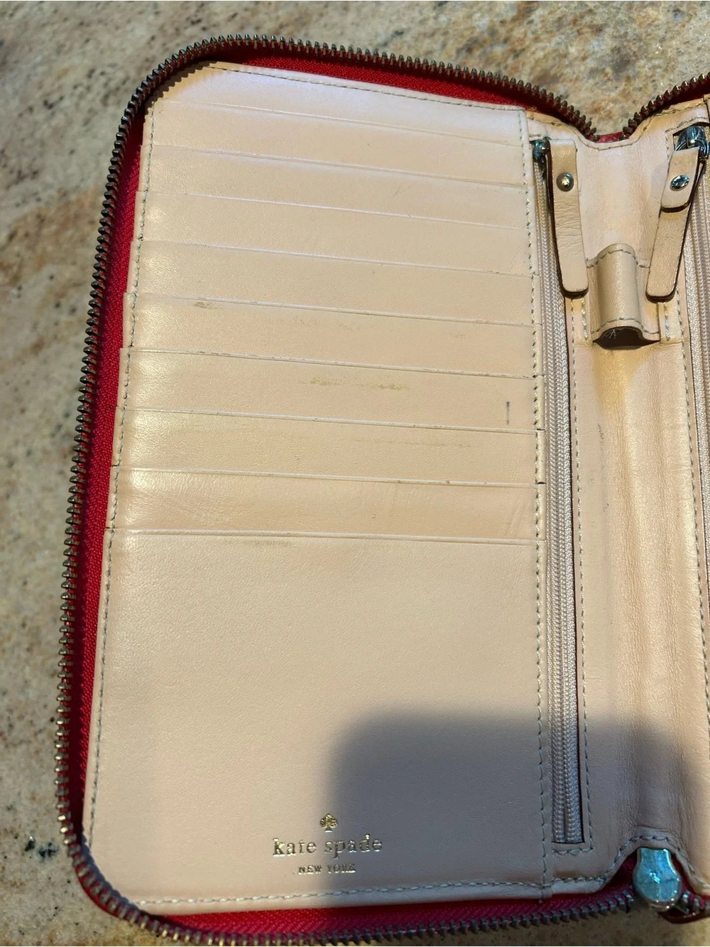 Kate Spade New York “Wellesley” Bold Red Pebbled Leather Zip Portfolio 9”x5.75” - Picture 6 of 15